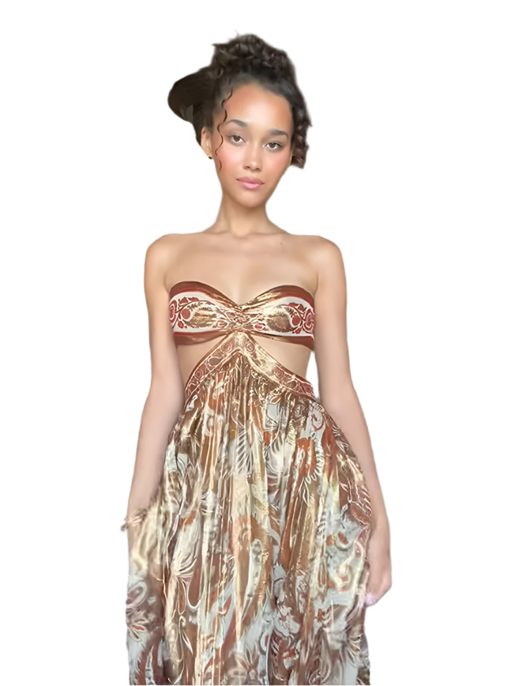 Vestido de Verano Mujer Sin Espalda Off Shoulder con Estampado Coqueto y Corte Tipo Hollow