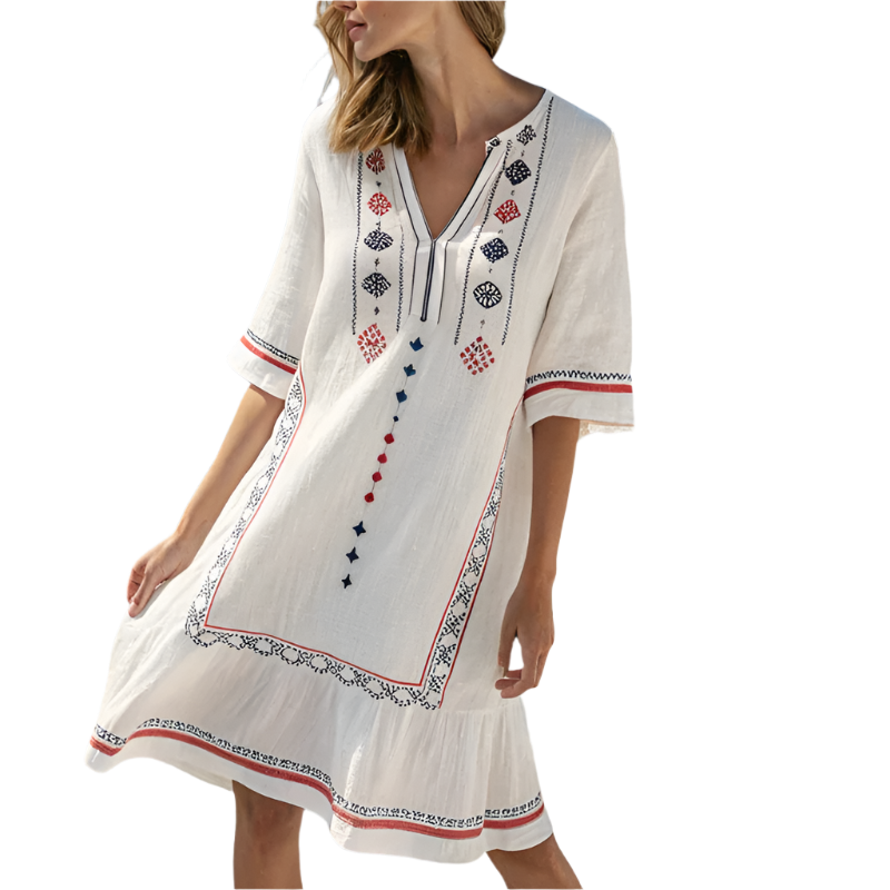 Vestido de verano Estilo boho chic de Mujer talla grande y Escote en V con Manga 3/4 y Estampado floral