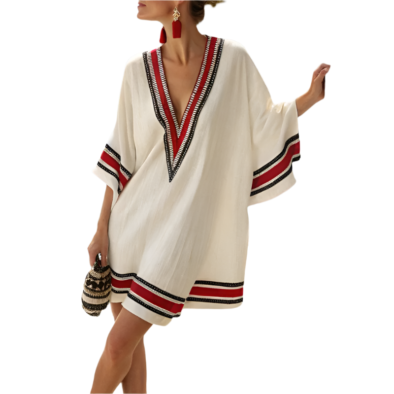 Vestido de verano Estilo boho chic de Mujer talla grande y Escote en V con Manga 3/4 y Estampado floral