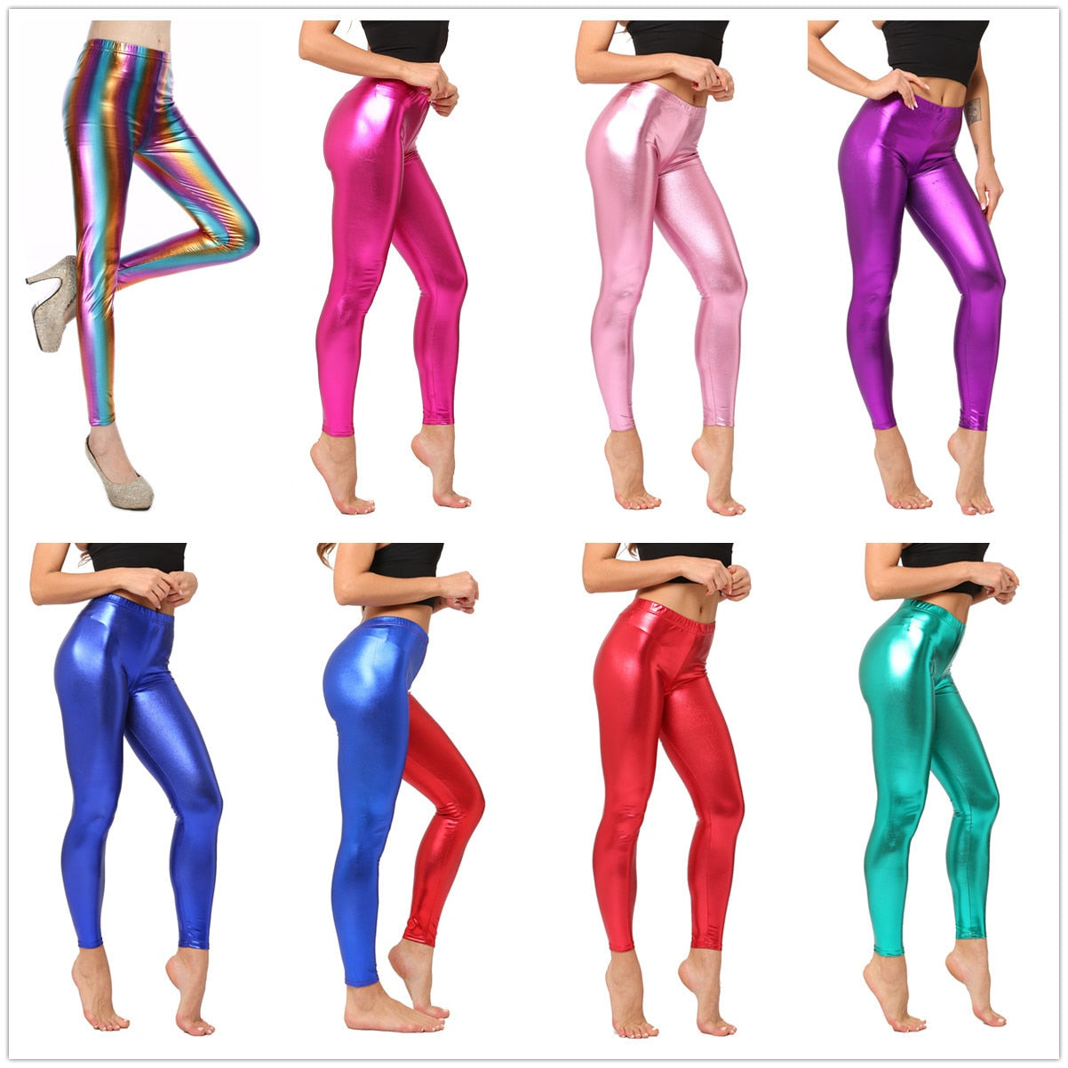 Women's Faux Leather Leggings: Sexy Metallic Tight Pants for Parties, Clubs and Dance.