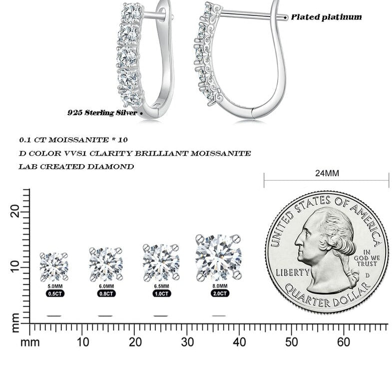 Arcadas Aretes 1.0CT Moissanita Aros de Plata Esterlina 925 para Mujer