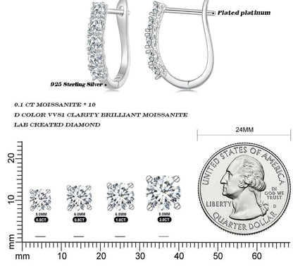 Arcadas Aretes 1.0CT Moissanita Aros de Plata Esterlina 925 para Mujer