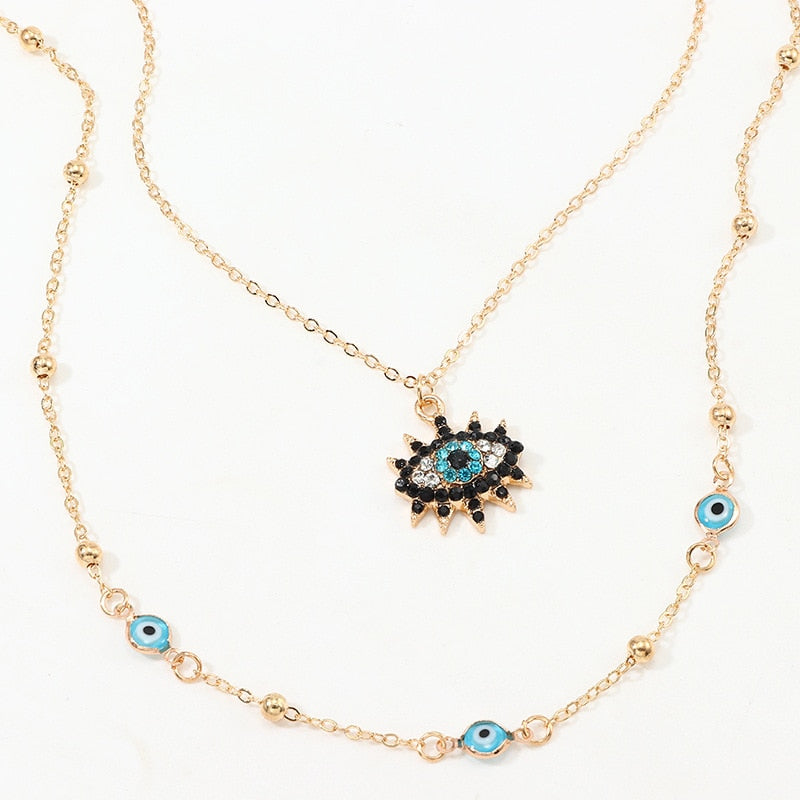 Vintage Fashion Necklace with Turkish Eye Pendant