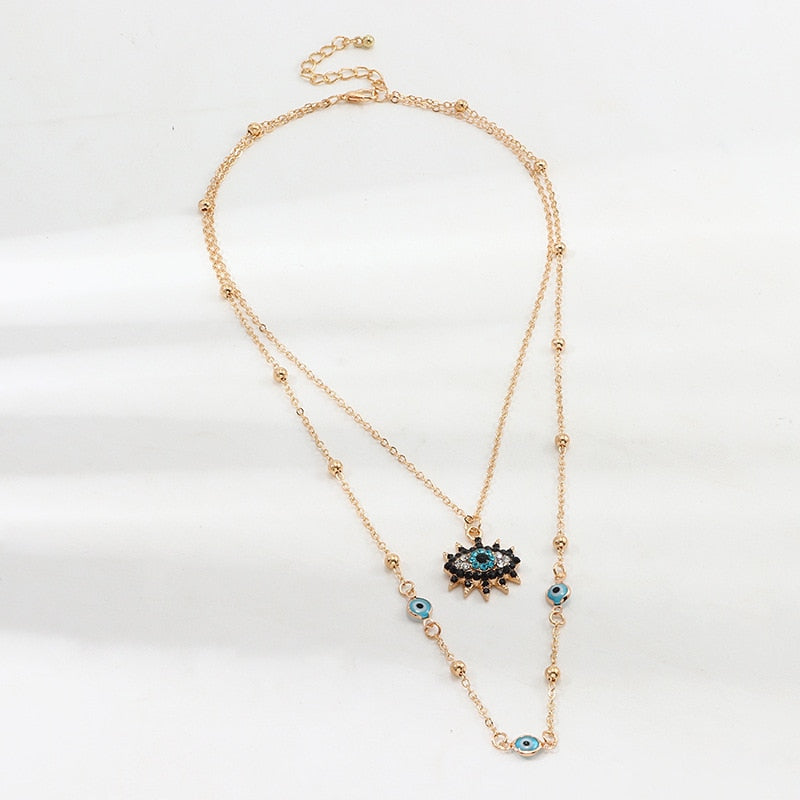 Vintage Fashion Necklace with Turkish Eye Pendant