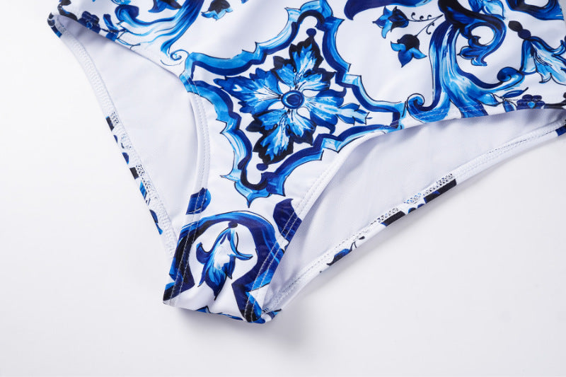 Women's Retro 2-Piece One-Piece Swimsuit, Backless, Vintage Print