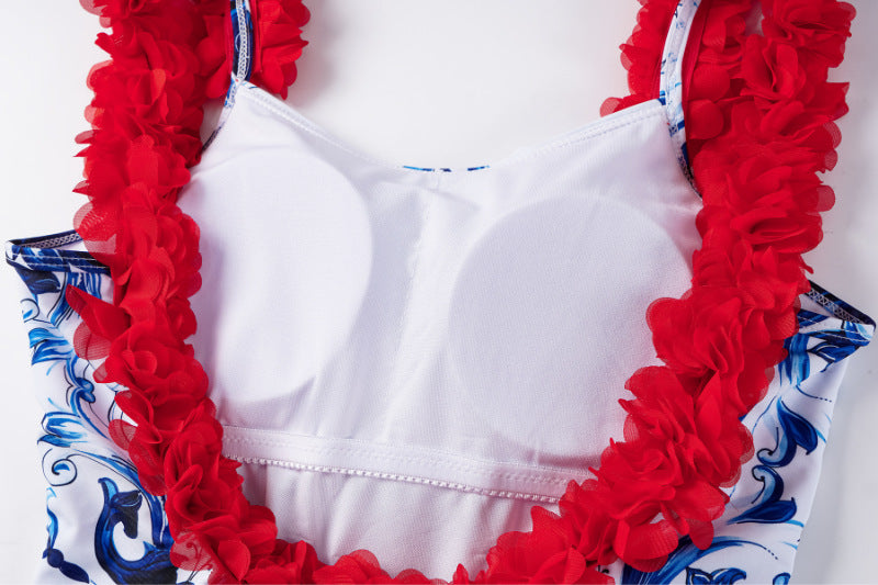 Outfit Traje de baño enterizo y 2 piezas retro para mujer, espalda descubierta y estampado tipo vintage