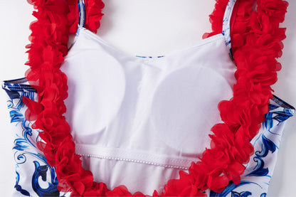 Outfit Traje de baño enterizo y 2 piezas retro para mujer, espalda descubierta y estampado tipo vintage