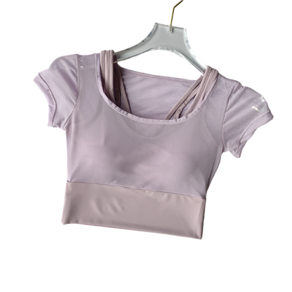 Crop Top con almohadilla en los pechos de secado rápido con manga corta y transpirable