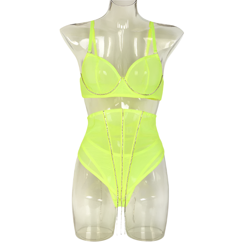 Set Conjunto de lencería con pedrería y Encaje transparente y cinturilla