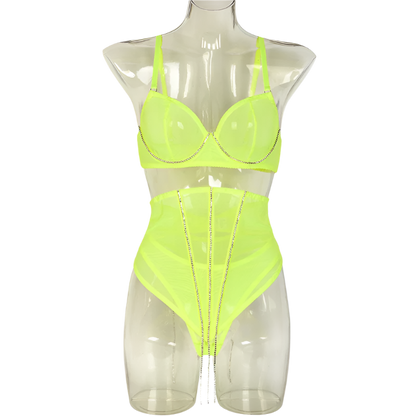 Set Conjunto de lencería con pedrería y Encaje transparente y cinturilla