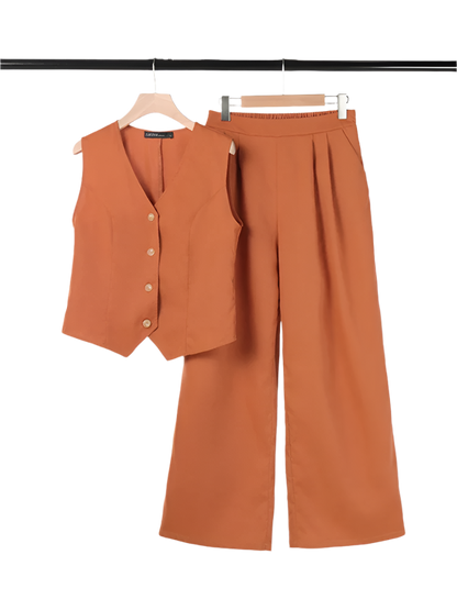 Old Money Style Vest and Wide Leg Pants Outfit