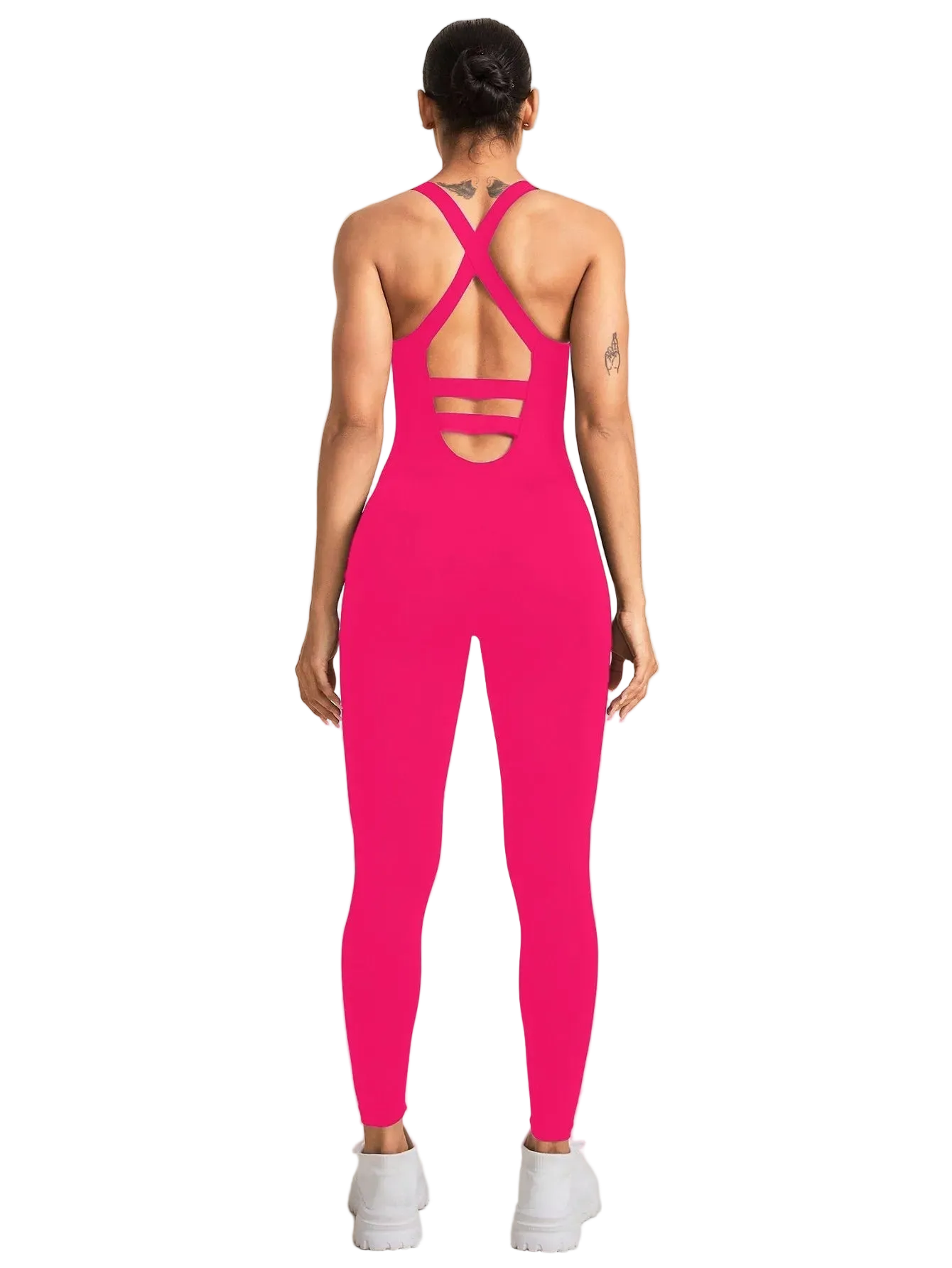 Women's Seamless Sports Jumpsuit with Tummy Control, Crisscross Straps, and Open Back