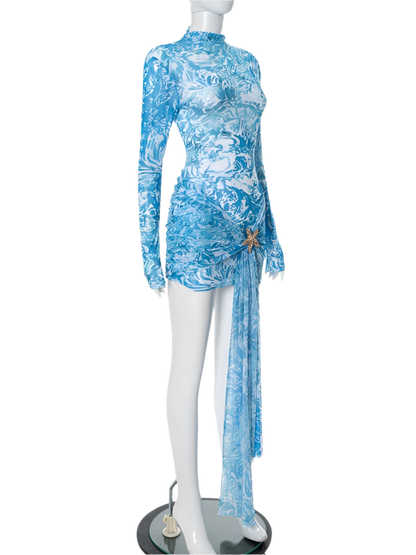 Women's Sheer Mesh Dress Long Sleeve Style 