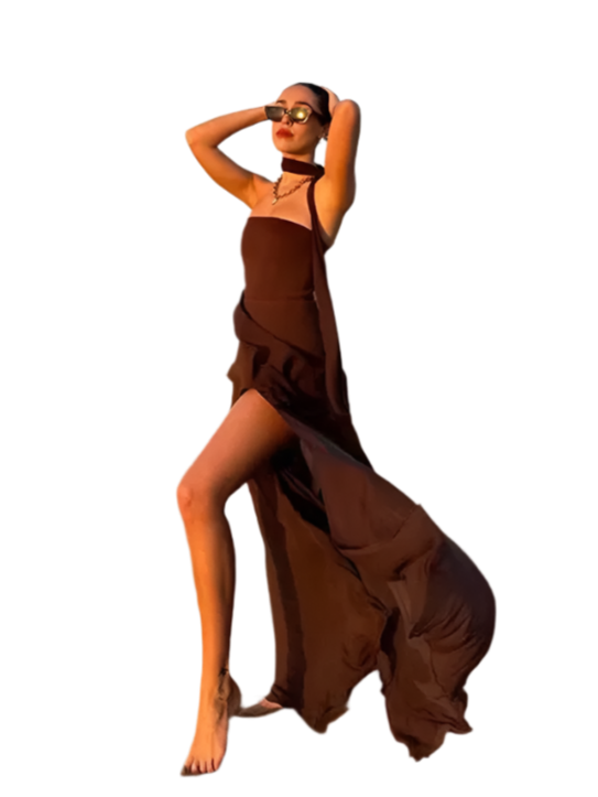 Women's Elegant Strapless Mesh Bow Patchwork Long Dress 