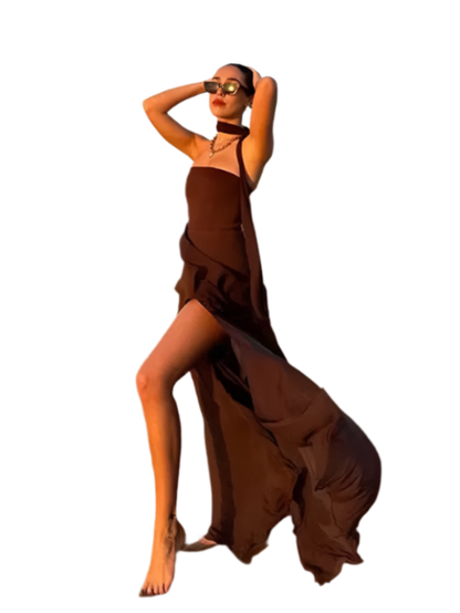 Women's Elegant Strapless Mesh Bow Patchwork Long Dress 