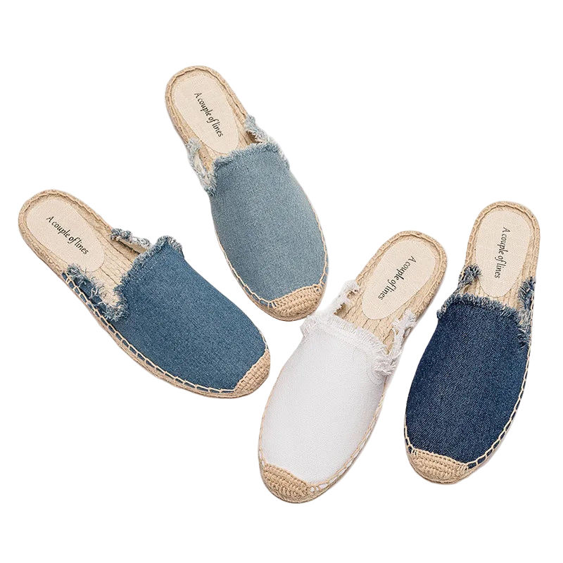 Zapatillas estilo suecos flats de yute y lona y algodón y suela TPR