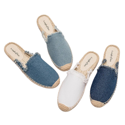 Zapatillas estilo suecos flats de yute y lona y algodón y suela TPR