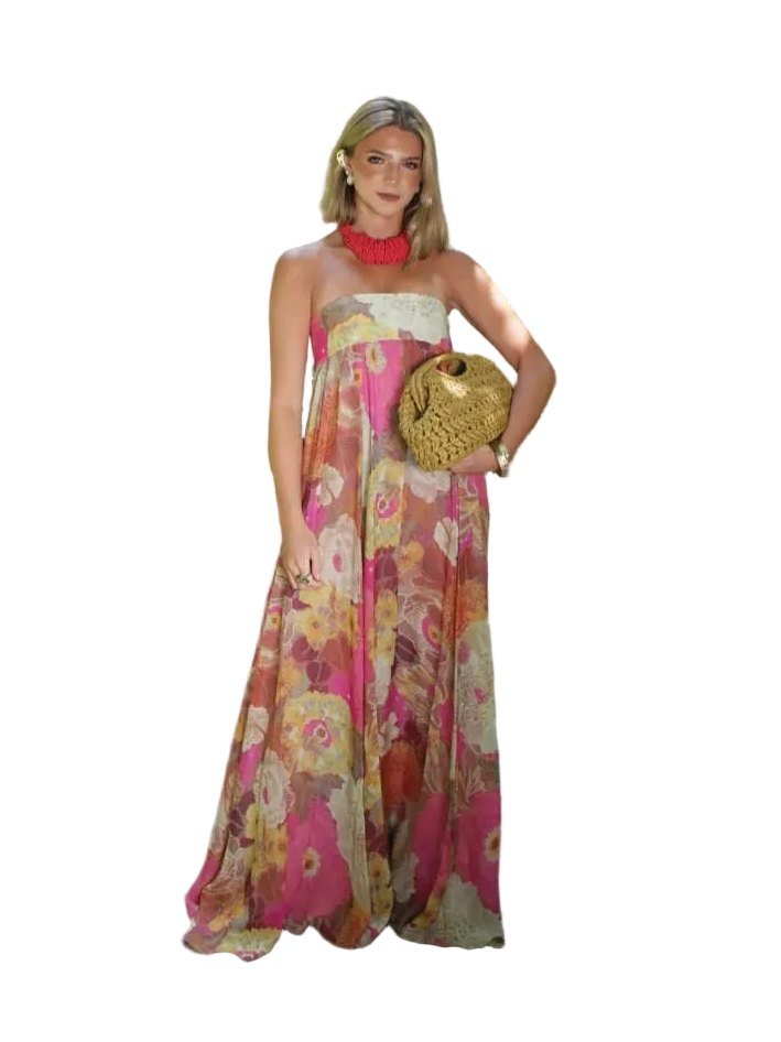 Vestido Strapless Largo sin Mangas Casual