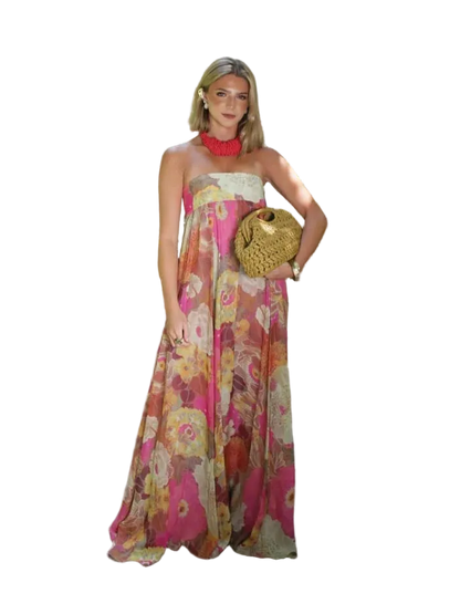 Vestido Strapless Largo sin Mangas Casual