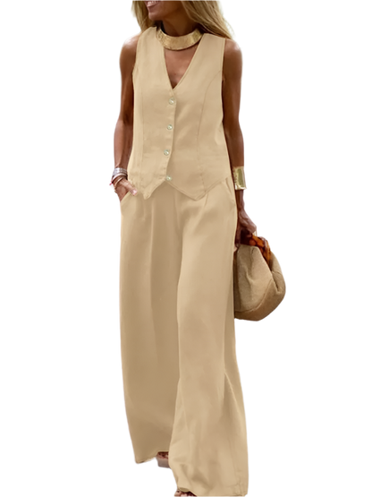Old Money Style Vest and Wide Leg Pants Outfit