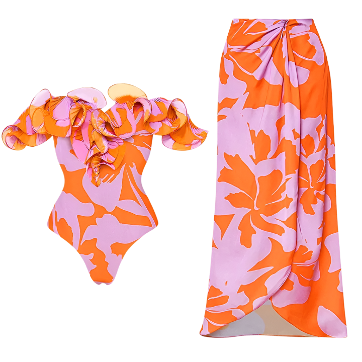 Women's Retro 2-Piece One-Piece Swimsuit, Backless, Vintage Print