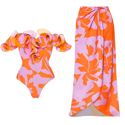 Women's Retro 2-Piece One-Piece Swimsuit, Backless, Vintage Print