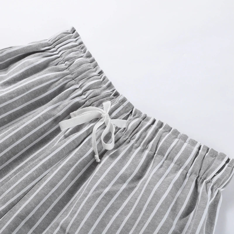 Striped Casual Set with Button-Down Short-Sleeve Lapel Shirt and Wide-Leg Shorts