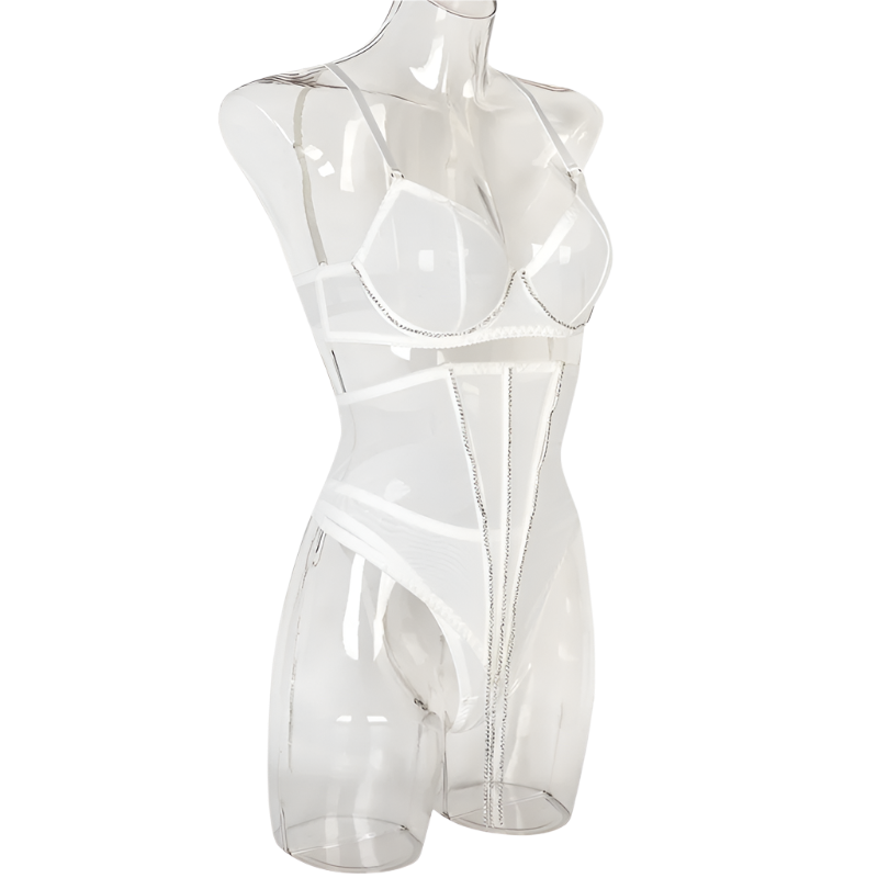 Set Conjunto de lencería con pedrería y Encaje transparente y cinturilla