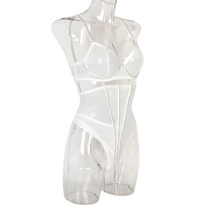 Set Conjunto de lencería con pedrería y Encaje transparente y cinturilla