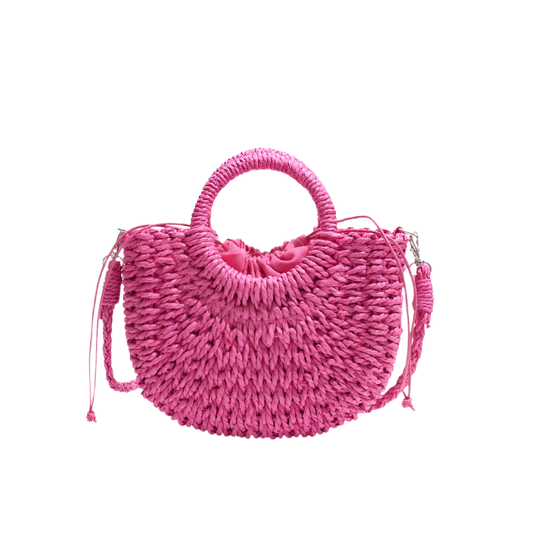 Bolso de Playa de Rattán Hecho a Mano con Diseño Hueco de Estilo Bodycross y de Hombro