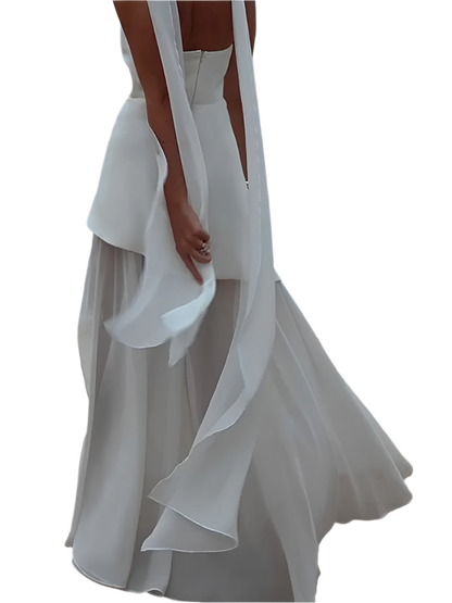 Women's Elegant Strapless Mesh Bow Patchwork Long Dress 