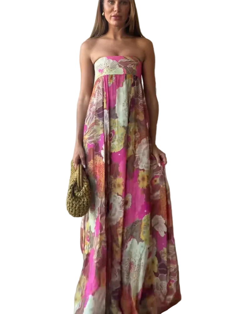 Vestido Strapless Largo sin Mangas Casual