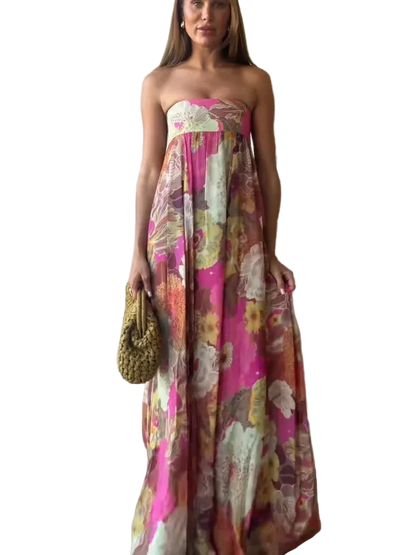 Vestido Strapless Largo sin Mangas Casual