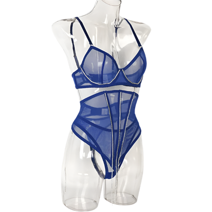 Set Conjunto de lencería con pedrería y Encaje transparente y cinturilla