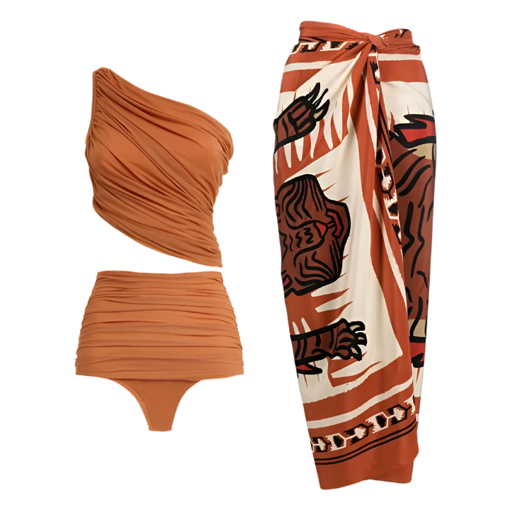 Women's Retro 2-Piece One-Piece Swimsuit, Backless, Vintage Print