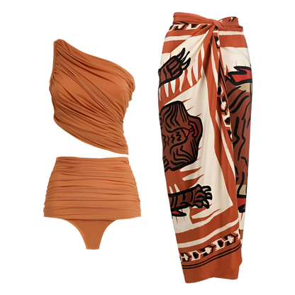Women's Retro 2-Piece One-Piece Swimsuit, Backless, Vintage Print
