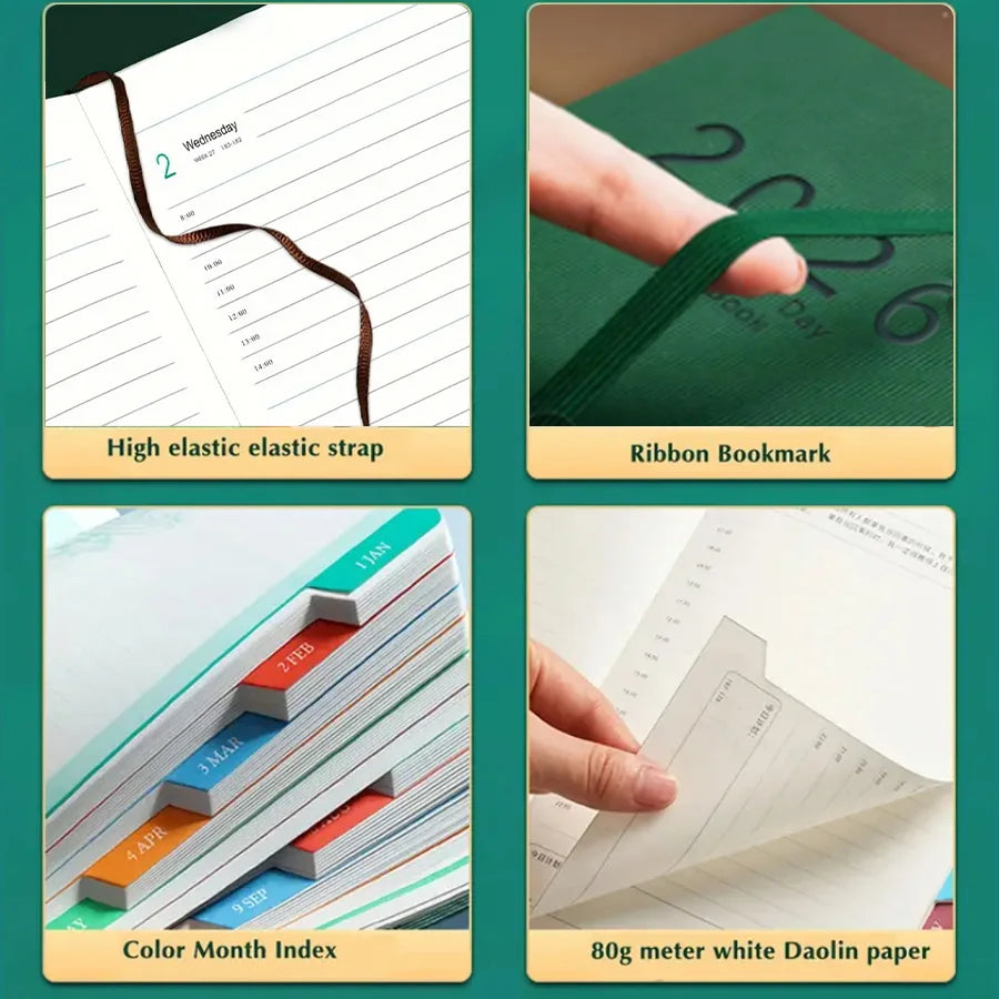 Agenda 2026 A5 de PU Texturizado Planner Diario con Calendario en Inglés