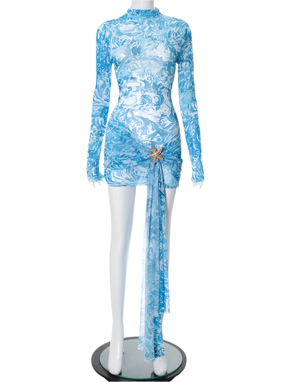 Women's Sheer Mesh Dress Long Sleeve Style 