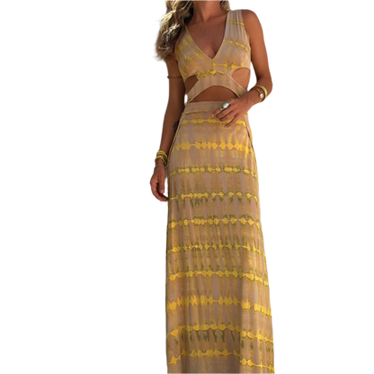 Vestido de verano con escote en V y estampado de corte entallado y abertura lateral de estilo casual