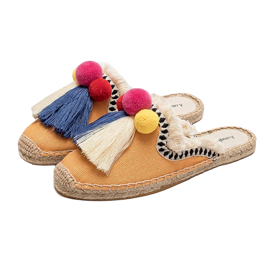 Zapatillas estilo suecos flats de yute y lona y algodón y suela TPR