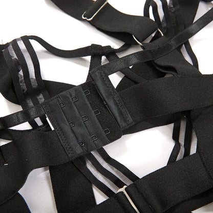 Conjunto Set de Lencería Coqueta 2 piezas con diseño de tiras de estilo jumpsuit ajustado en elástico