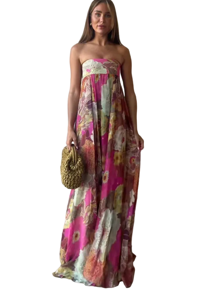 Vestido Strapless Largo sin Mangas Casual