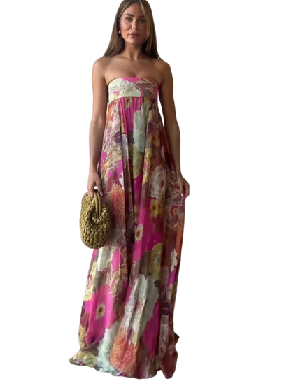 Vestido Strapless Largo sin Mangas Casual