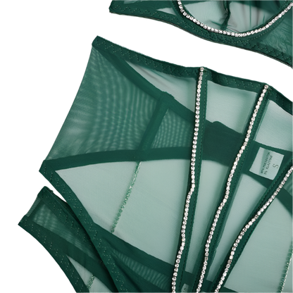 Set Conjunto de lencería con pedrería y Encaje transparente y cinturilla
