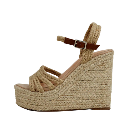 Sandalias Bohemias de Cuña con Plataforma y Punta Abierta con Correa al Tobillo