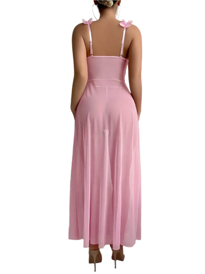 Long Sheer Lace Nightgown Lingerie Dress with Deep V Neckline