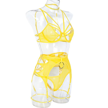 Women's Erotic Lingerie Set with Bra, Pants and Waistband (6 Pieces)