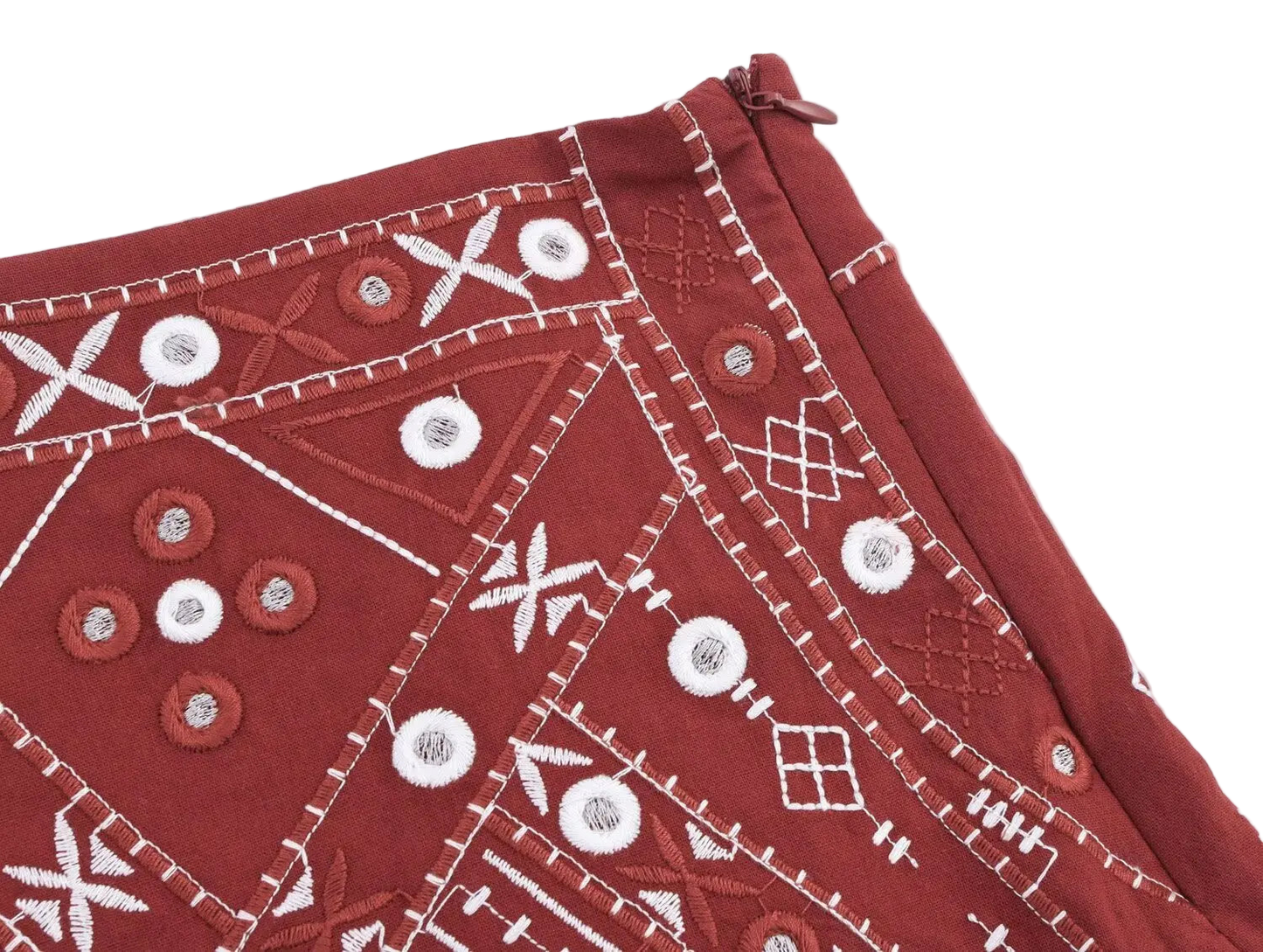Boho Chic Outfit Set of Red Embroidered Sleeveless Vest and Wide Leg Shorts