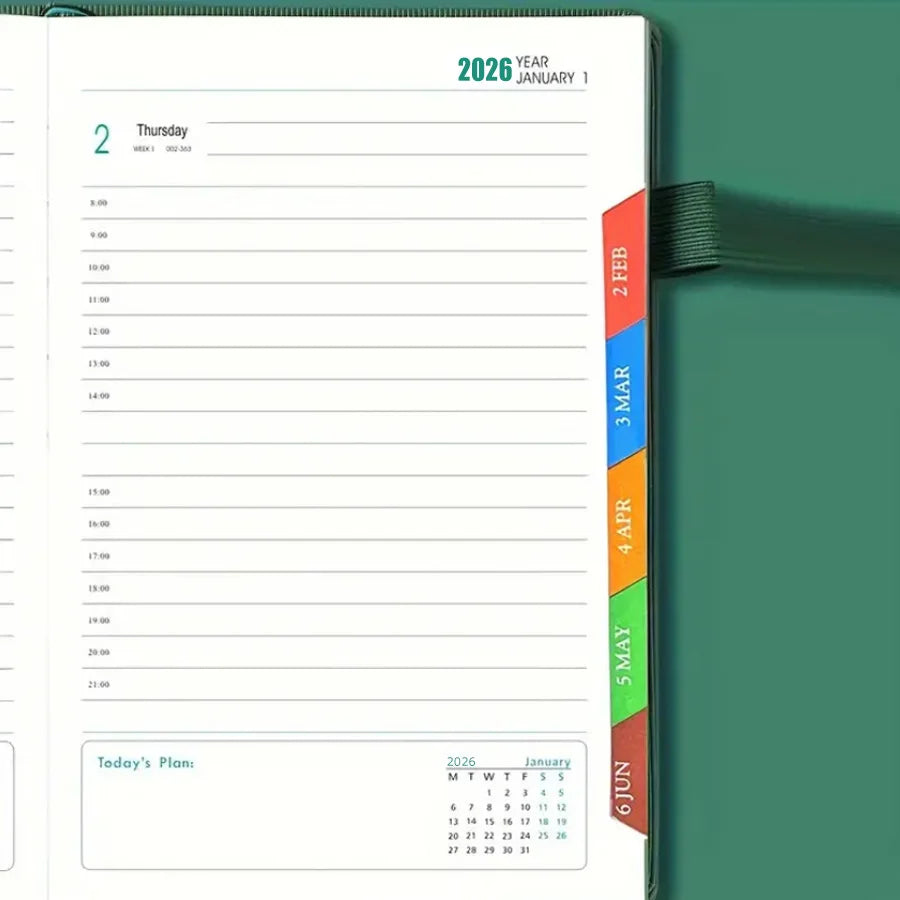 Agenda 2026 A5 de PU Texturizado Planner Diario con Calendario en Inglés