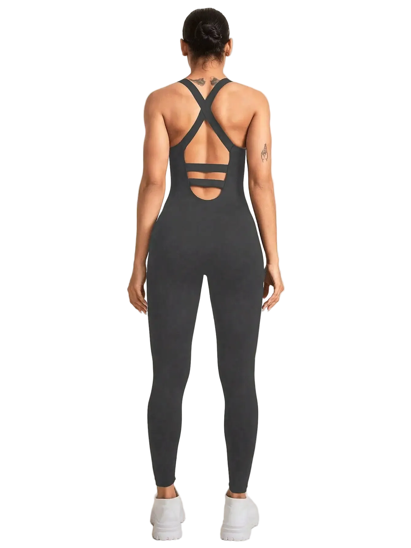 Women's Seamless Sports Jumpsuit with Tummy Control, Crisscross Straps, and Open Back